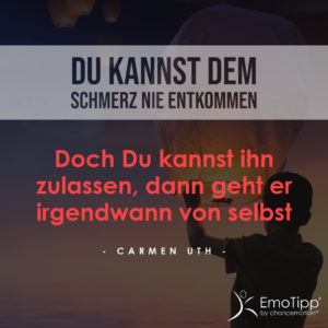 Der chancemotion EmoTipp über negative Emotionen von Ihrer Emotionsexpertin Carmen Uth - Du kannst dem Schmerz nie entkommen. Doch Du kannst ihn zulassen, dann geht er irgendwann von selbst